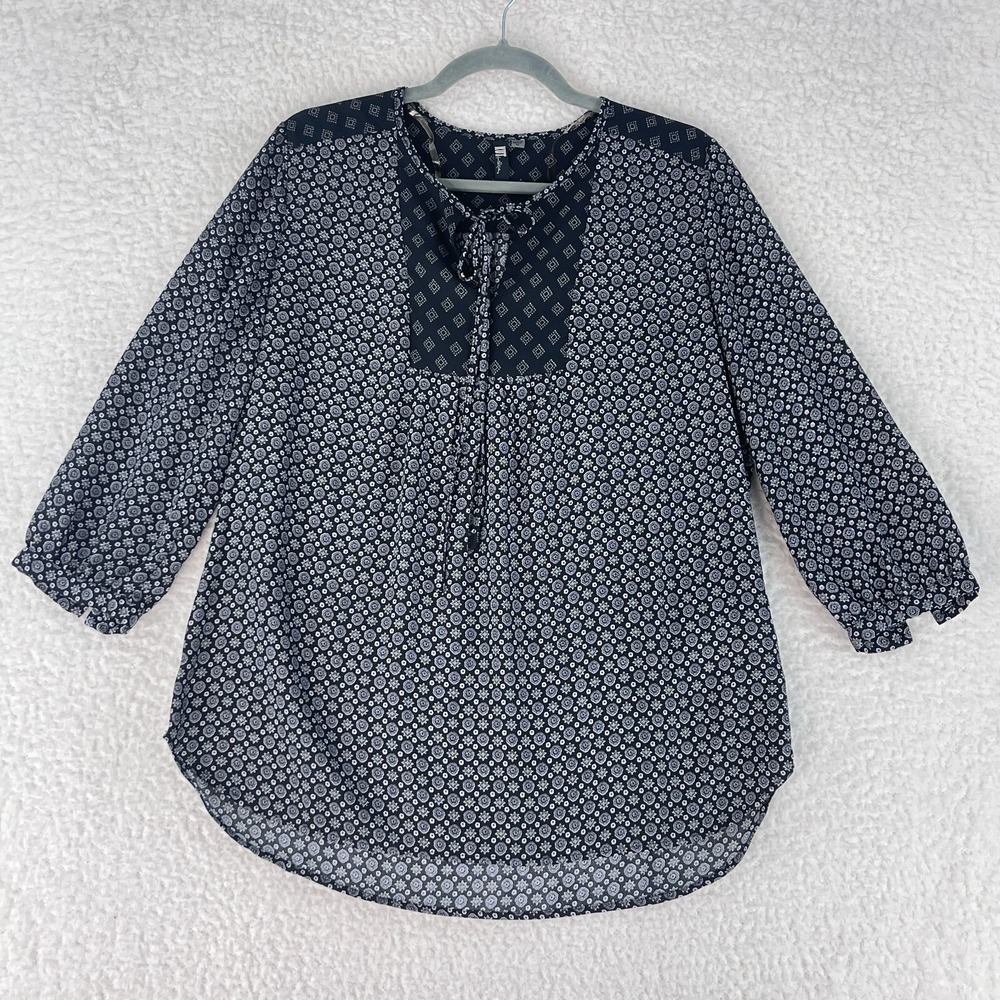 Kut from the Kloth Black Lightweight Shirt‎ Womens Tie Neck 3/4 Sleeve Size M